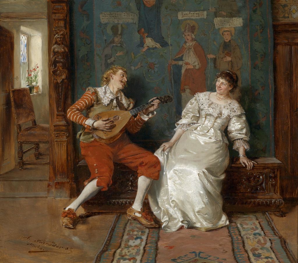 Классика живописи. Albert Friedrich Schroder «Musical Entertainment», 1885 г.. Картина Испания Серенада. Салонная живопись. Современная салонная живопись.